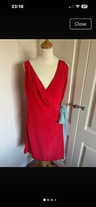 Silk faux wrap coral dress - lined / size 12