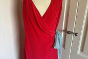Silk faux wrap coral dress - lined / size 12