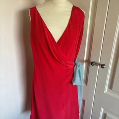 Silk faux wrap coral dress - lined / size 12