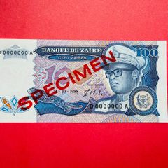 Zaire. 100 Zaire  1988  ( Specimen )  D0000000A  PICK 33AS  ( Uncirculated)