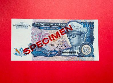 Zaire. 100 Zaire  1988  ( Specimen )  D0000000A  PICK 33AS  ( Uncirculated)