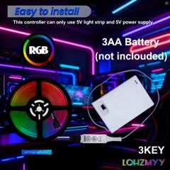 LED Strip Light with 3-Key Controller, Battery Box