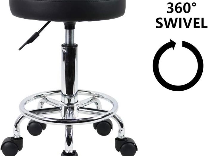 PU Leather Round Rolling Stool with Foot Rest Swivel Height Adjustment Medical Spa Drafting Salon Tattoo Work Office Massage Stools Task Chair Small AVAILABLE IN WHITE/BLACK (FREE POSTAGE)