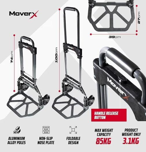 Folding Hand Truck Aluminium, Heavy Duty Hand Truck Foldable Trolley on Wheels, Multi Purpose Sack Truck Moving Trolley, 80kg