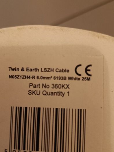 Electrical Cable, 6mm x 25m, Twin & Earth LSZH