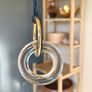 Black Leather Cord, Glass & Gold Colour Metal Ring Long Necklace Image 5