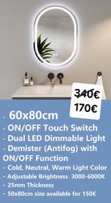 LED Bathroom Mirror Antifog Oval