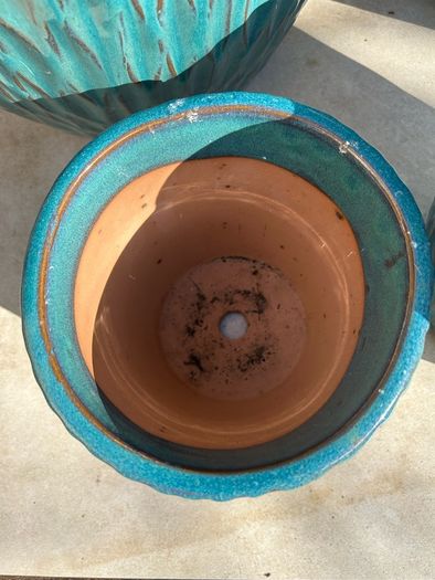 Set of 4 new ceramic glazed terracotta pots