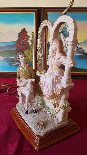 Capodimonte Italian Figurine Signed Large Table Lamp With Silky White Shade 27 Inches Tall