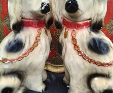 2 x Vintage Chalkware Dogs