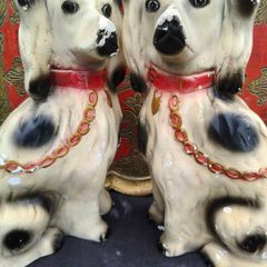 2 x Vintage Chalkware Dogs