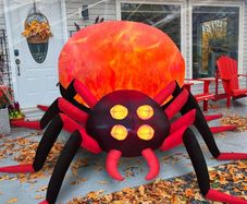 SEASONAL SALE 8 FT Giant Halloween Inflatable Spider Outdoor Decoration with Rotating LED Flame Light, Blow up Inflatables Outdoor Holiday Yard Decorations for Garden Lawn Roof Halloween Decor