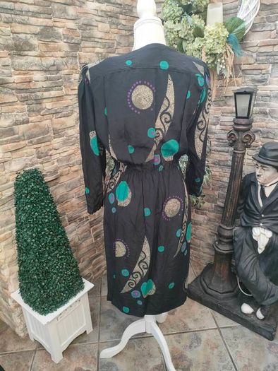 vintage 70s 80s Black print wrap dress