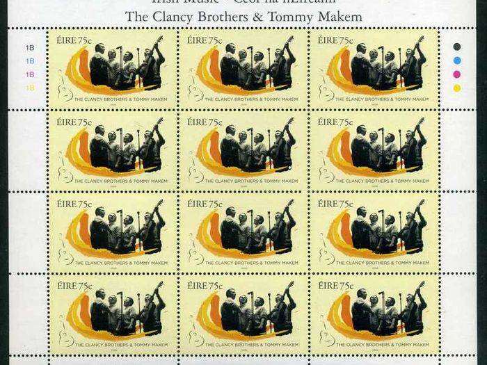 2006 Ireland Irish Music Commemorative Stamp Sheetlets Plate 1B1B1B1B Mint Never Hinged (MNH).