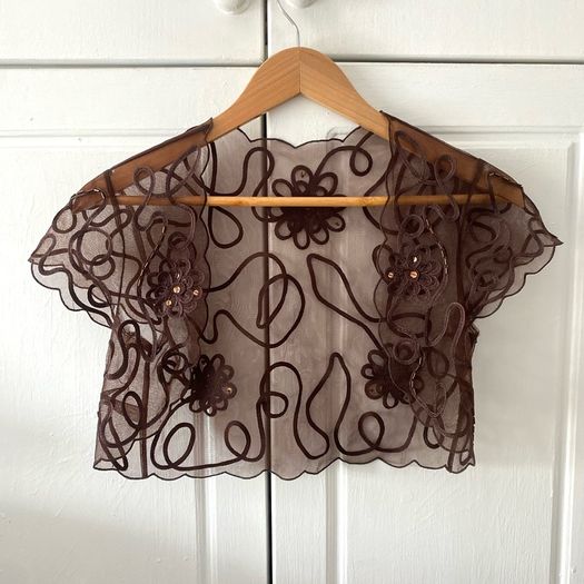 Monsoon brown bandeau tulle dress with embroidery + beading detail and matching bolero