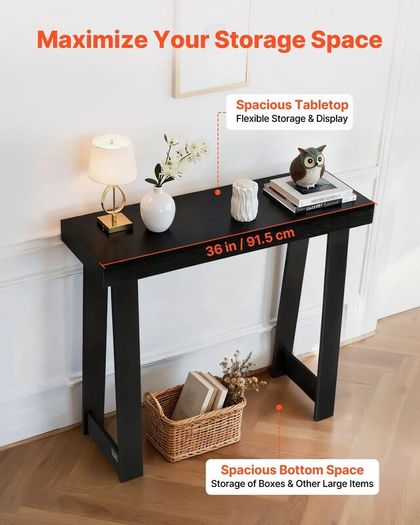 91.5cm Console Table, Narrow Hallway Table, Modern Wooden Sofa Table, Entryway Desk for Living Room, Hallway & Foyer, Black