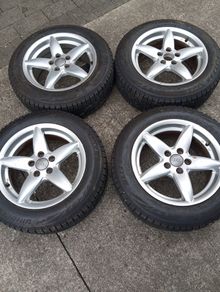 4 Audi aluminium wheels with new tires no cracks are dense for sale