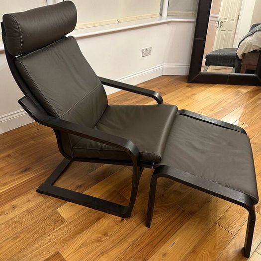 Brand new leather Ikea Poang armchair, footstool