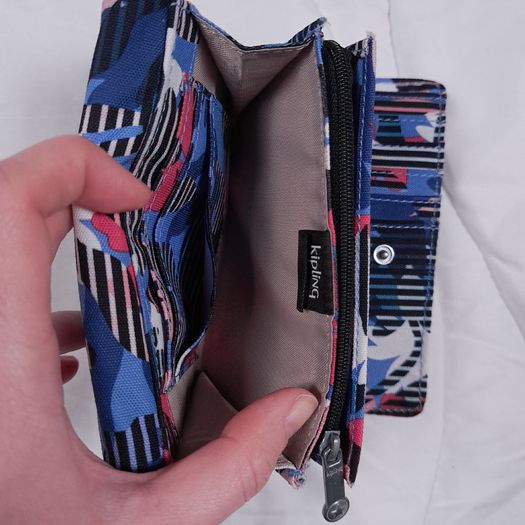 Kipling Blue Pink Floral Print Compact City Backpack Matching Wallet Set