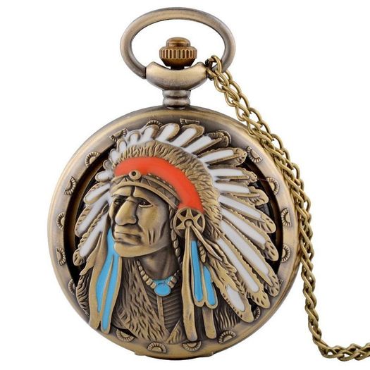 Vintage Style Indian Chief Native American Pocket Watch