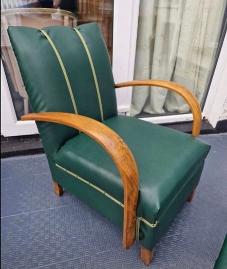 Art Deco restored Vintage 1930s Bentwood fireside chair in faux leatherette