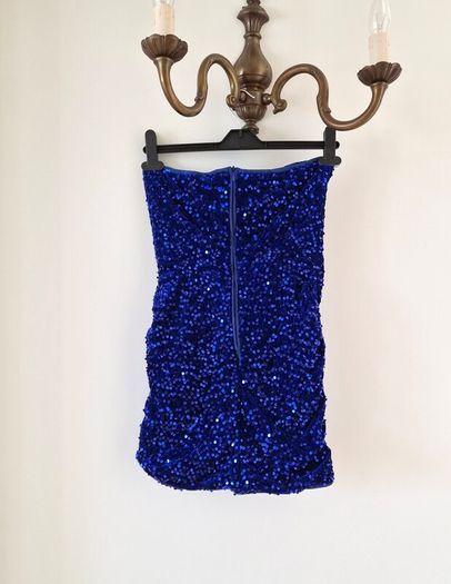 Strapless blue sequin dress