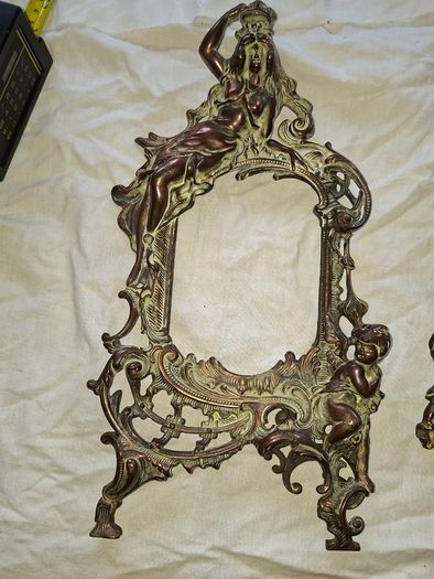 Beautiful Pair of Antique Art Nouveau Beatrice Bronzed Photo Frames Cherub Postage Available or Collection