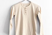 New Dunnes Stores Cream Ribbed Henley Long Sleeve Top