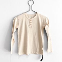 New Dunnes Stores Cream Ribbed Henley Long Sleeve Top