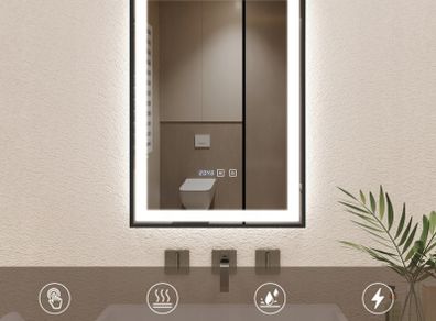LED Bathroom Mirror Makeup Cosmetic Antifog Clock