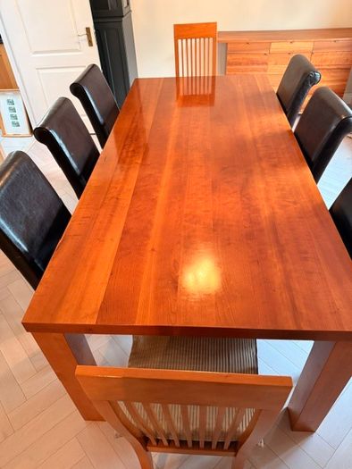 Dining Table - 6/8 Leather Seat Modern, Stylish, Chestnut