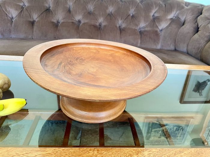 Vintage MCM Wood Fruit Pedestal Bowl Tazza