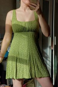Apple Green Floral Milkmaid Mini Dress Y2K Sundress Square neckline Size M