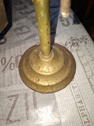 A Vintage Brass Fireplace Companion set, a Brush, Tongs, Shovel and Poker suspended on a stand, Postage available or Collection
