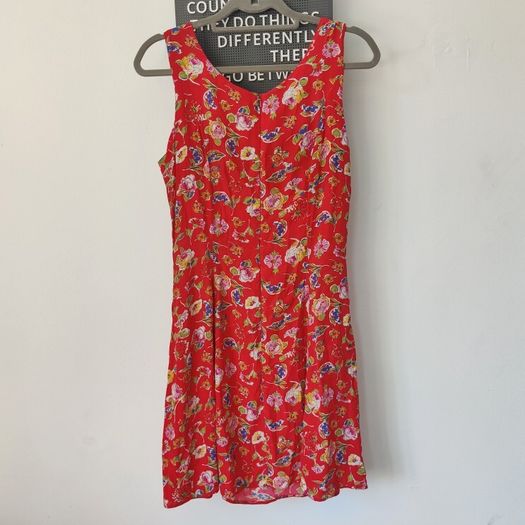 Vintage 1990s Dorothy Perkins red floral print grunge mini dress size 10 summer garden party festival holiday riot grrl