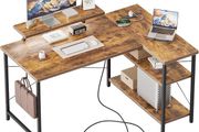 L-Shaped Desk with LED, 120x70cm Computer Desk with Monitor Stand
