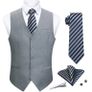 Brand New Enlision Suit Vest Men Gray Formal Wedding Waistcoat Tie Pocket Square Set Solid Color Elegant Vests for Men Image 3