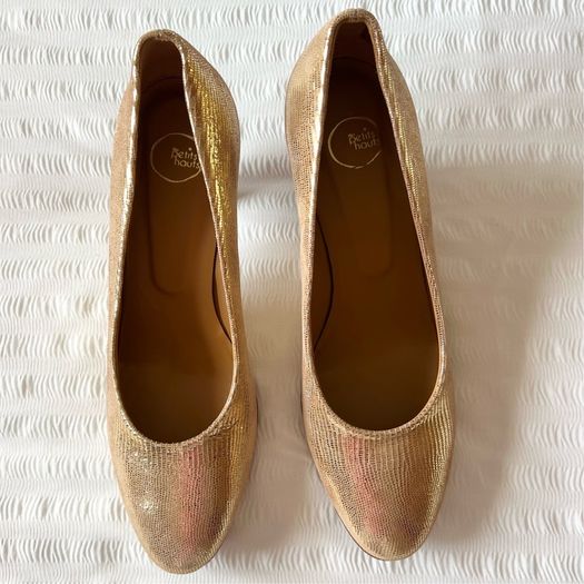 Des Petits Hauts gold high heels with box size 5
