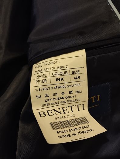 Benetti 3 Piece Tailored Navy Blue Suit