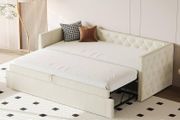 Bed 90 x 200 cm with Pull-Out Guest Bed, Sofa Bed, Extendable Sofa Bed, Velvet Fabric, Space-Saving Day Bed for Guest Room/Living Room (Mattress Not Included