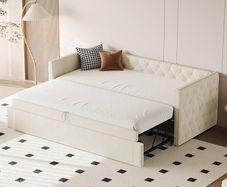 Bed 90 x 200 cm with Pull-Out Guest Bed, Sofa Bed, Extendable Sofa Bed, Velvet Fabric, Space-Saving Day Bed for Guest Room/Living Room (Mattress Not Included