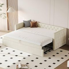 Bed 90 x 200 cm with Pull-Out Guest Bed, Sofa Bed, Extendable Sofa Bed, Velvet Fabric, Space-Saving Day Bed for Guest Room/Living Room (Mattress Not Included