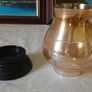 Vintage Etched Amber Glass Hurricane Lamp With Black Base Stand Image 3