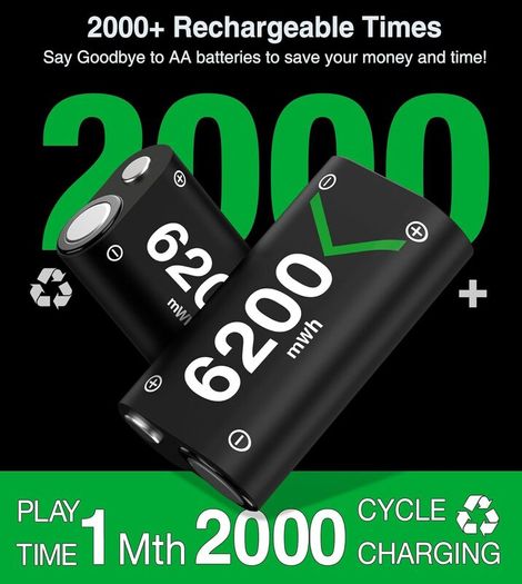 Rechargeable Battery Pack for Xbox One/Series X|S,2x6200mWh Xbox Controller Battery Pack for Series X|S/S/X/Elite Controller-Q08