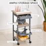 Multi-tier Rolling Kitchen Trolley Serving Cart with 3-Bottle Wine Rack, 1 Drawer, 1 Tray Image 4