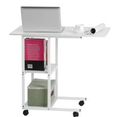 Home Office Rolling Wheel Notebook PC Stand With Storage Rack