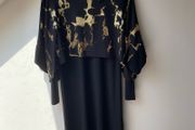 NAYA Layered Overlay Dress Black &amp; Gold Metallic Marble Print