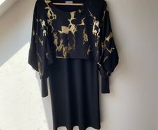NAYA Layered Overlay Dress Black & Gold Metallic Marble Print