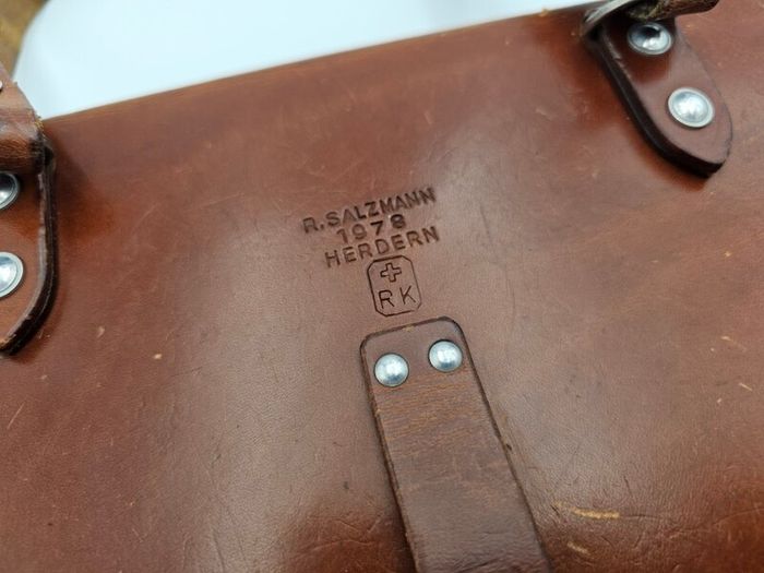 Original Swiss Army Issued Officier Leather Bag Collectable with Swiss Decorations