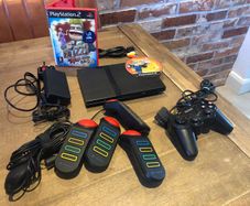 PS2 - Sony Black Ps2 Slim with Buzz Controllers and 2 Buzz games #358